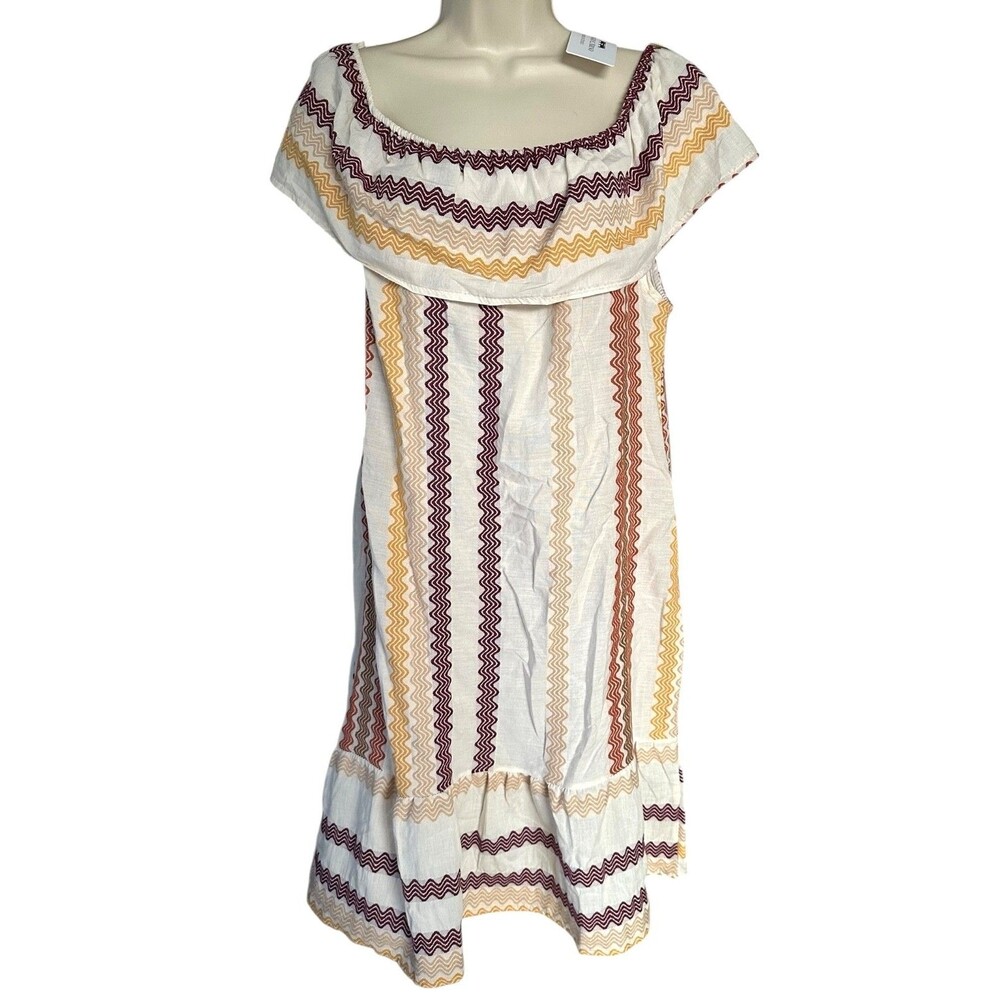 Lungo L'Arno Women's Off the Shoulder Cotton Dress Size XL Brown/Creme